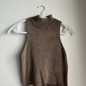 gold and brown Zara turtle neck tank top